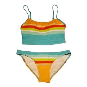 Eidon Striped Bright Colorblock Bathing Suit Two Piece Bikini Swimsuit NWT XS